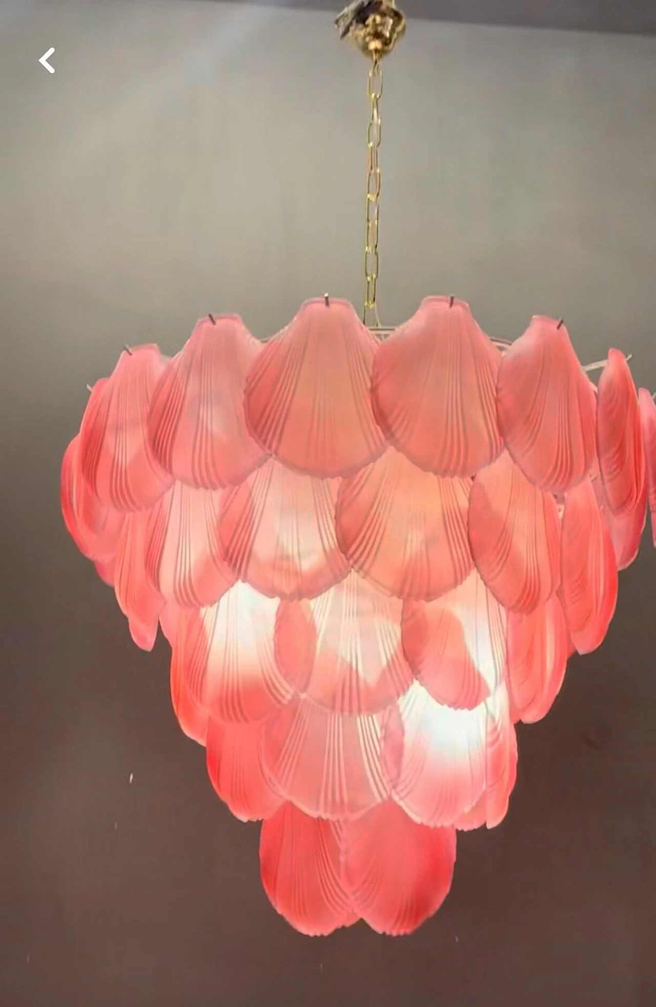 Lampadario a conchiglie in vetro satinato rosa, anni '80 4