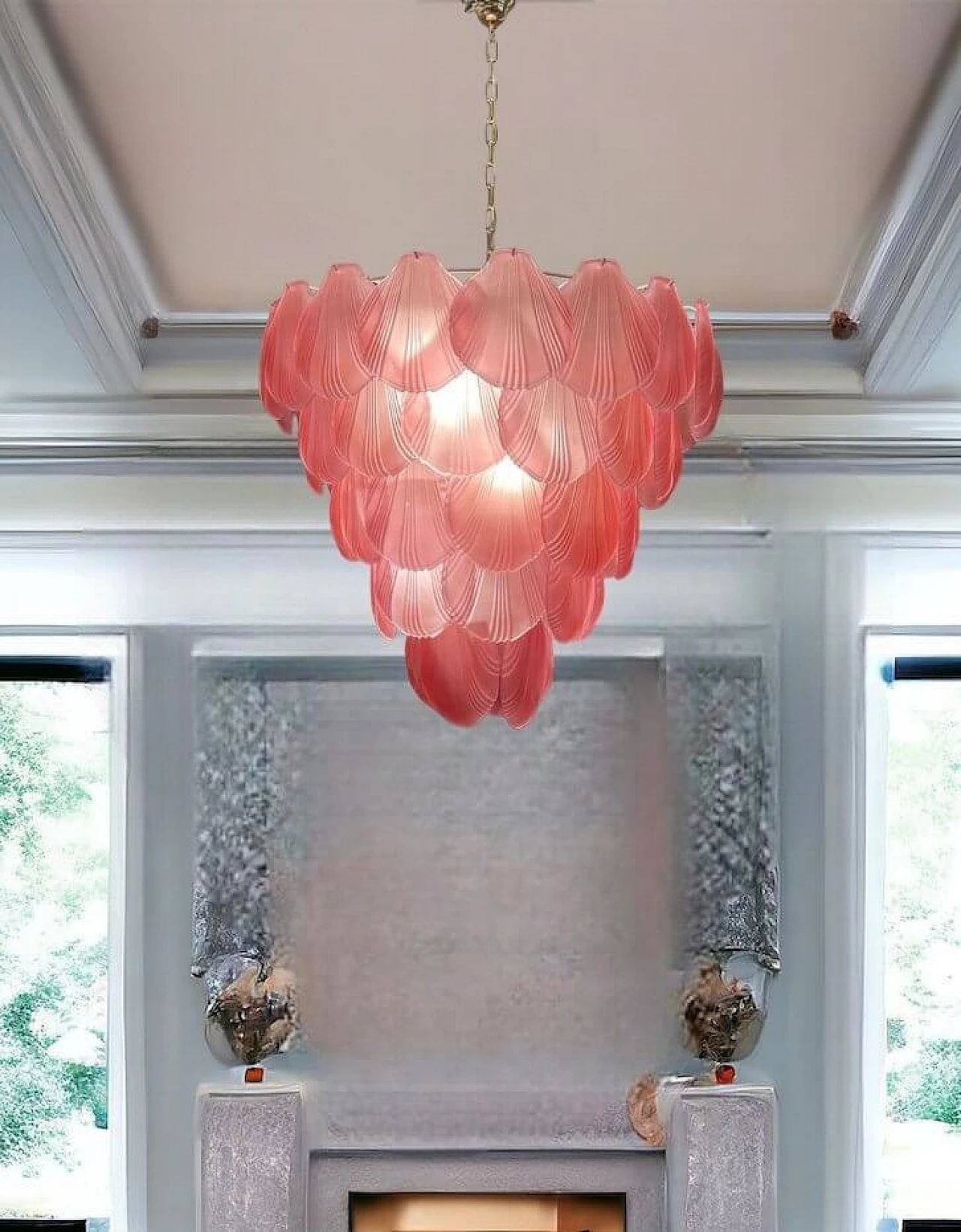 Pink frosted glass shell chandelier, 1980s 9