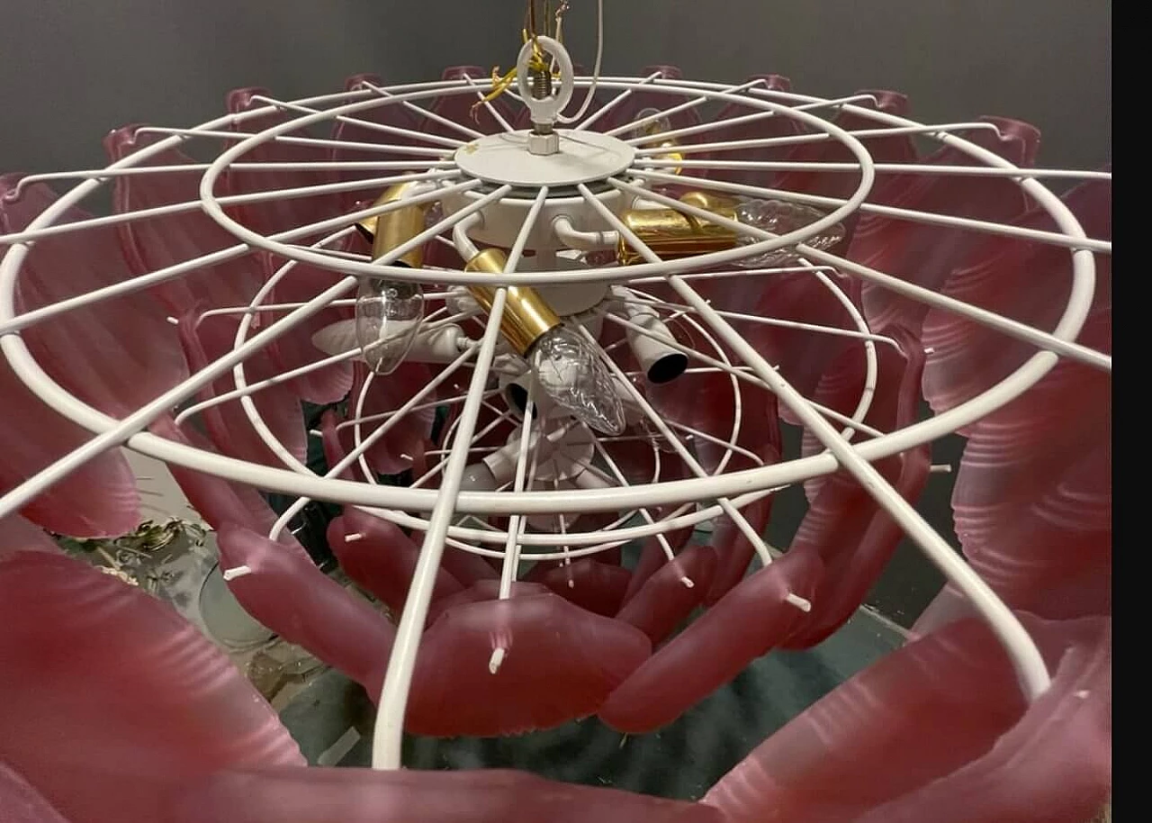 Lampadario a conchiglie in vetro satinato rosa, anni '80 10