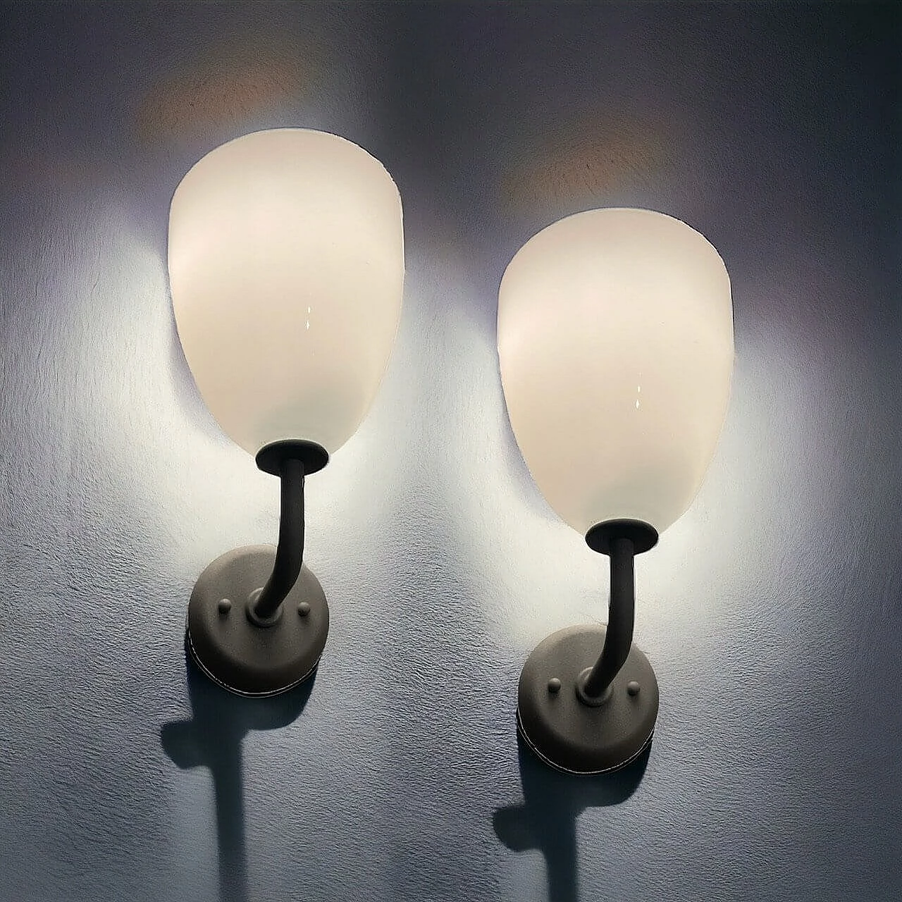 Pair of opaline glass wall lights by Zonca, 1980s 2