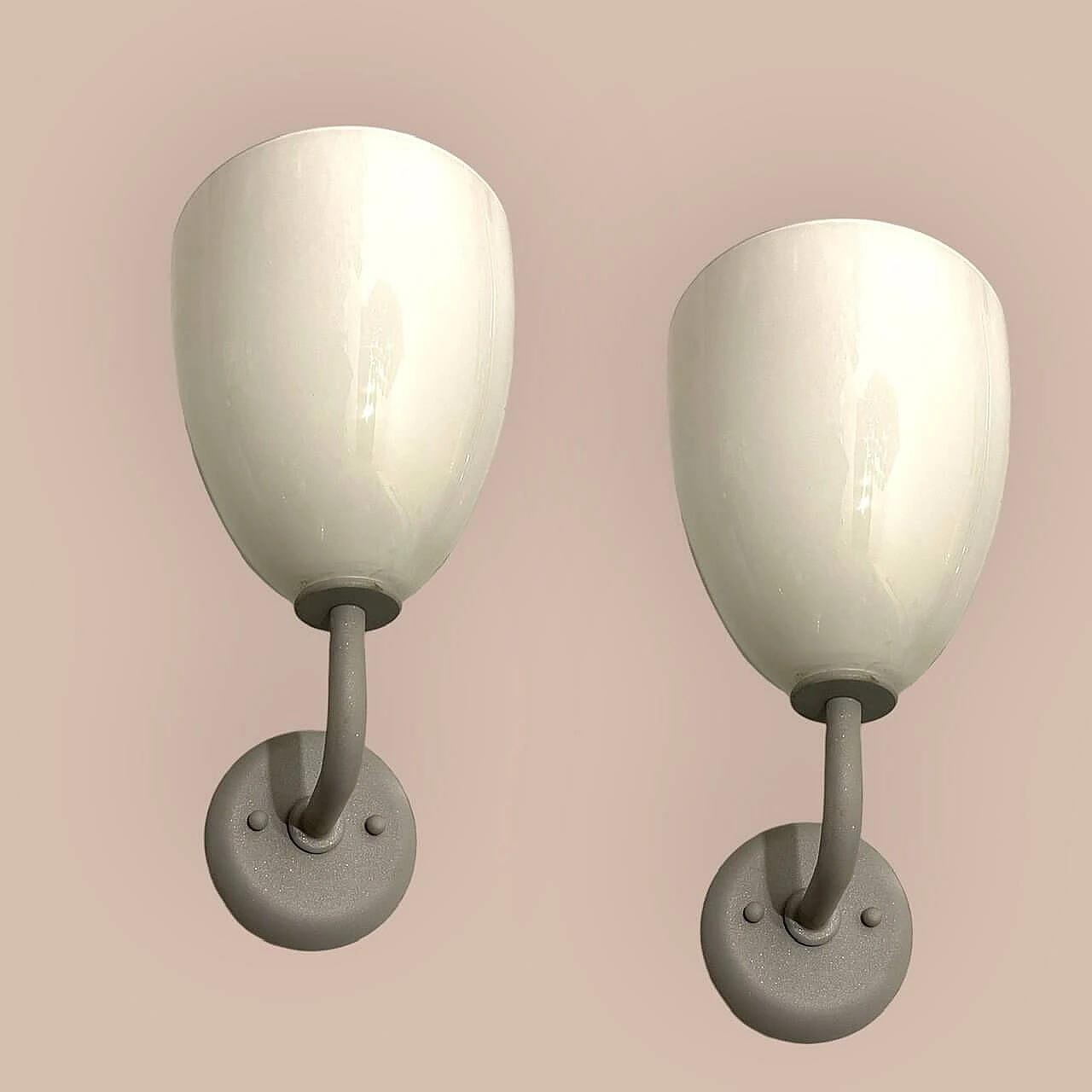 Pair of opaline glass wall lights by Zonca, 1980s 8