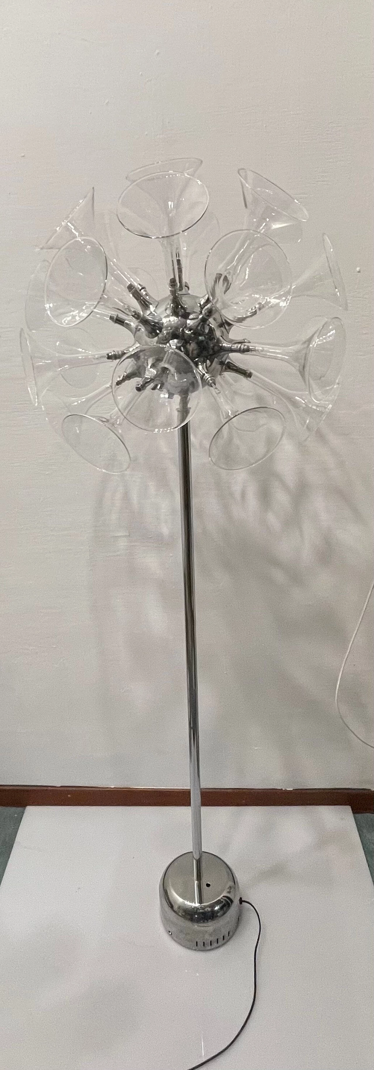 Chromed metal and crystal Sputnik floor lamp, 1980s 1