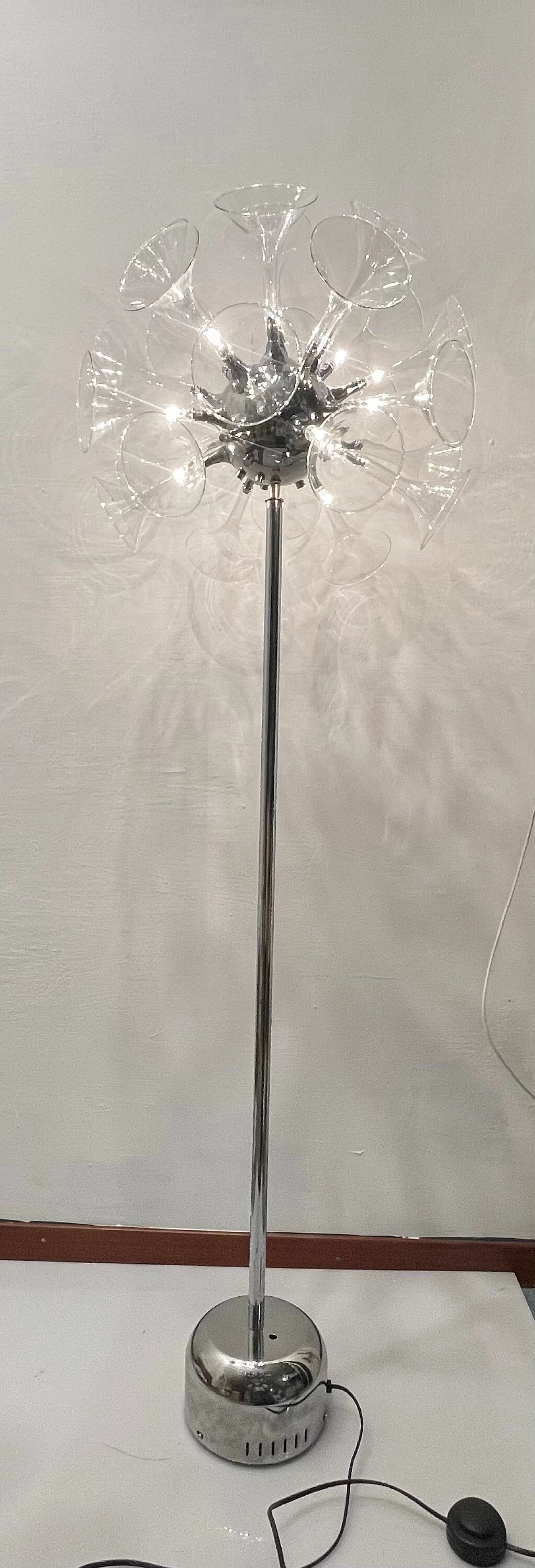 Chromed metal and crystal Sputnik floor lamp, 1980s 2