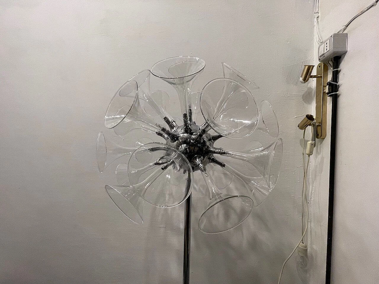 Chromed metal and crystal Sputnik floor lamp, 1980s 7