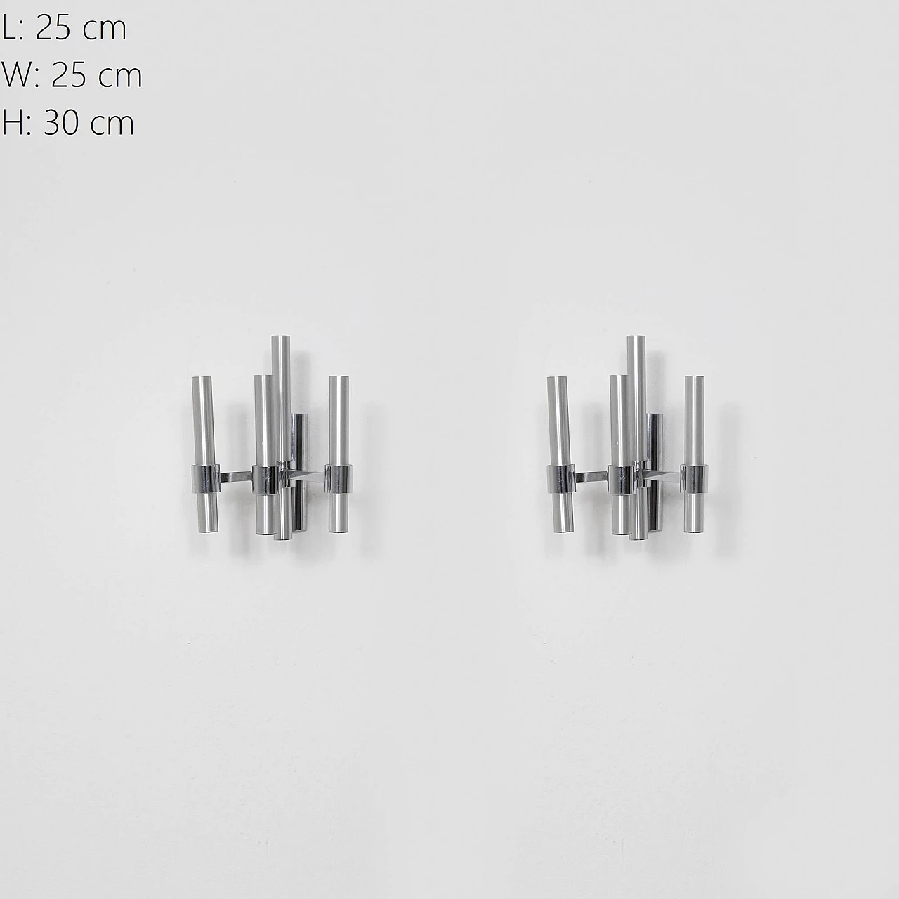 Coppia di applique a quattro luci in metallo cromato, anni '70 9