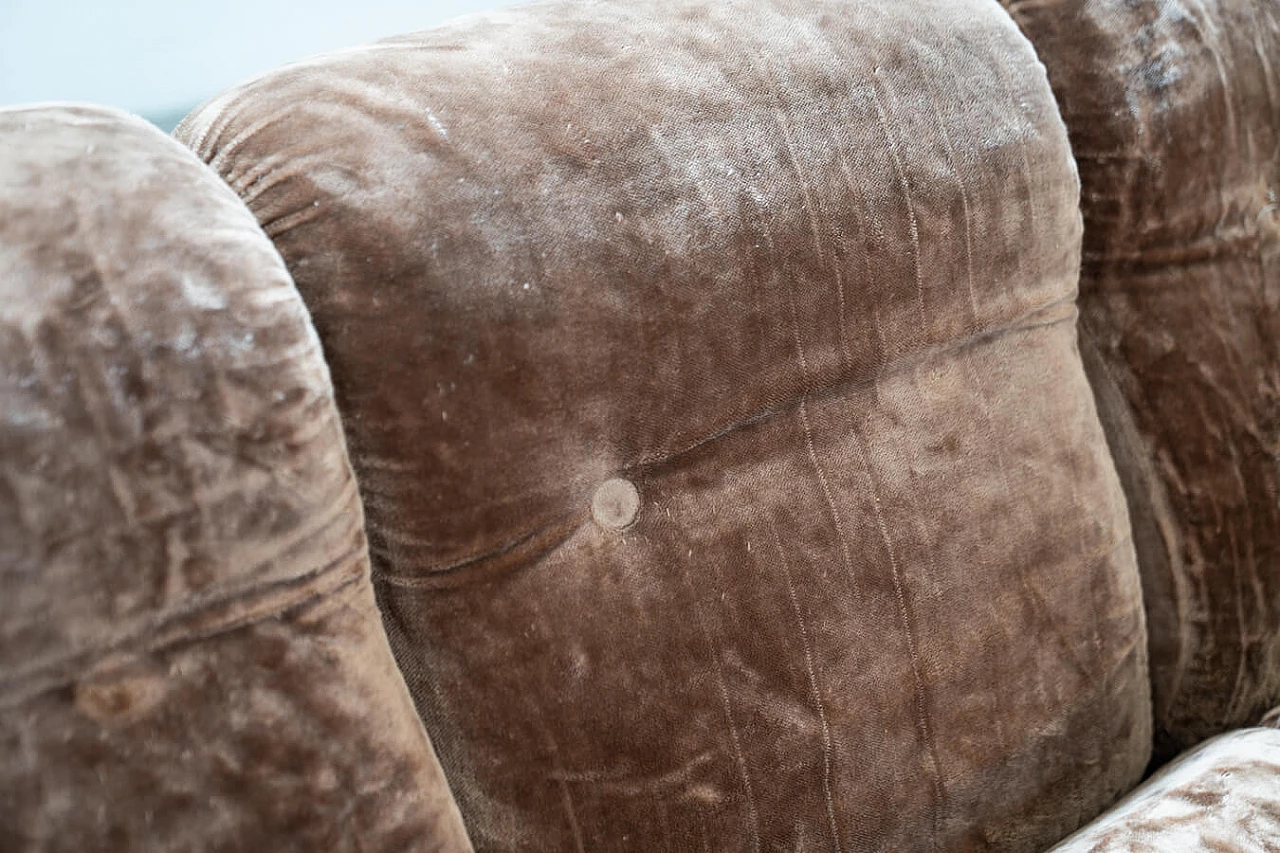 Beige chenille sofa and pair of armchairs, 1970s 4