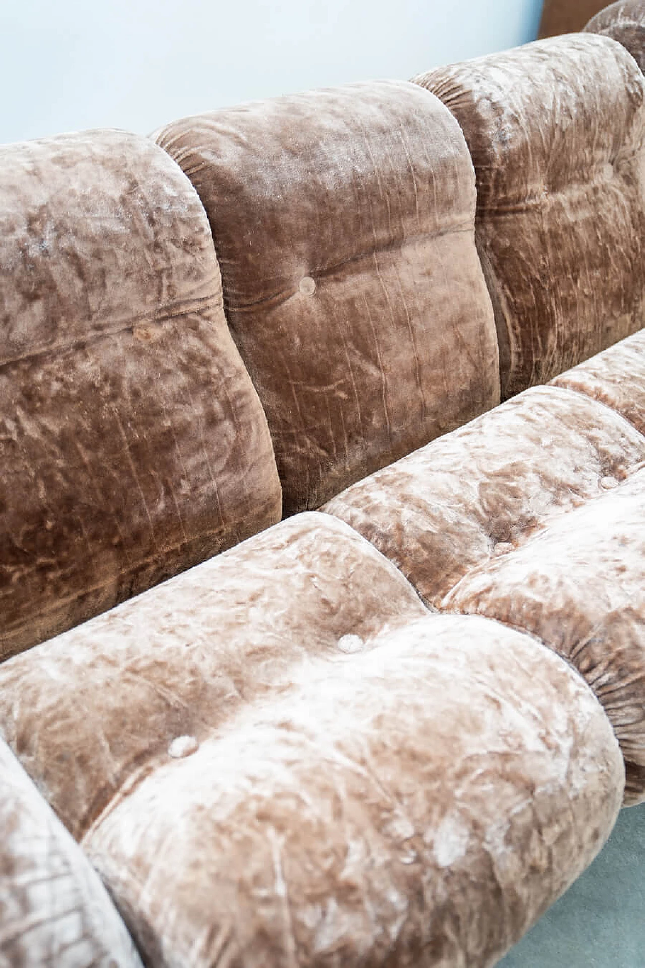 Beige chenille sofa and pair of armchairs, 1970s 5