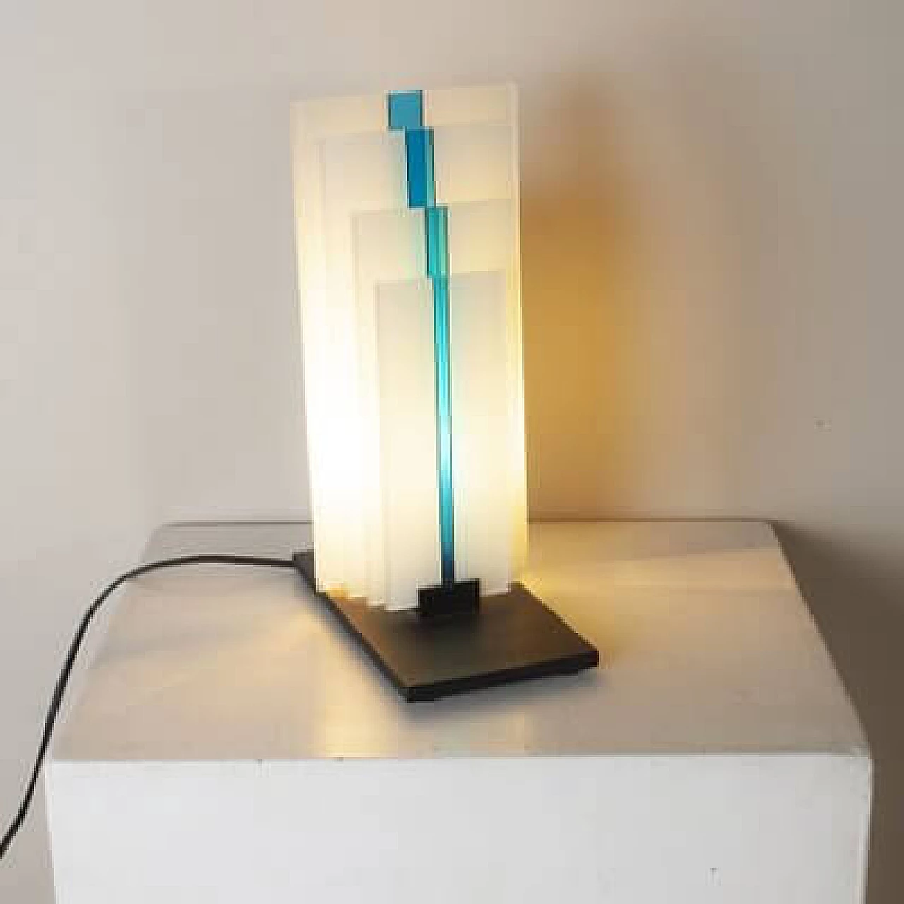 Satin-finished glass table lamp, 1980s 4