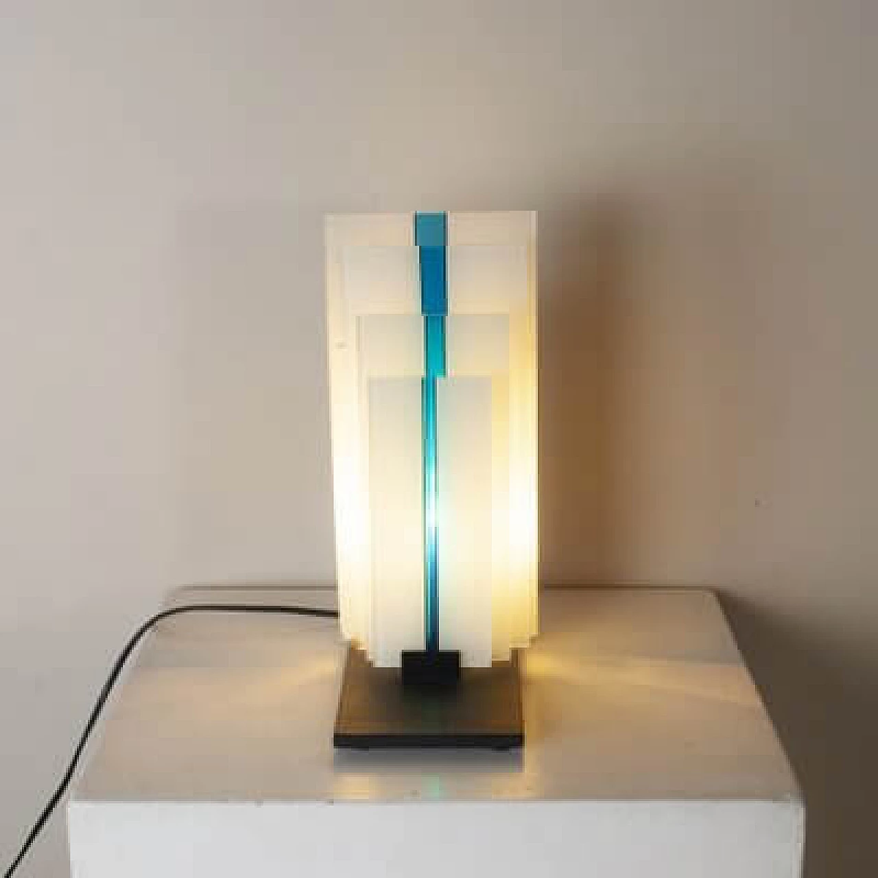 Satin-finished glass table lamp, 1980s 6