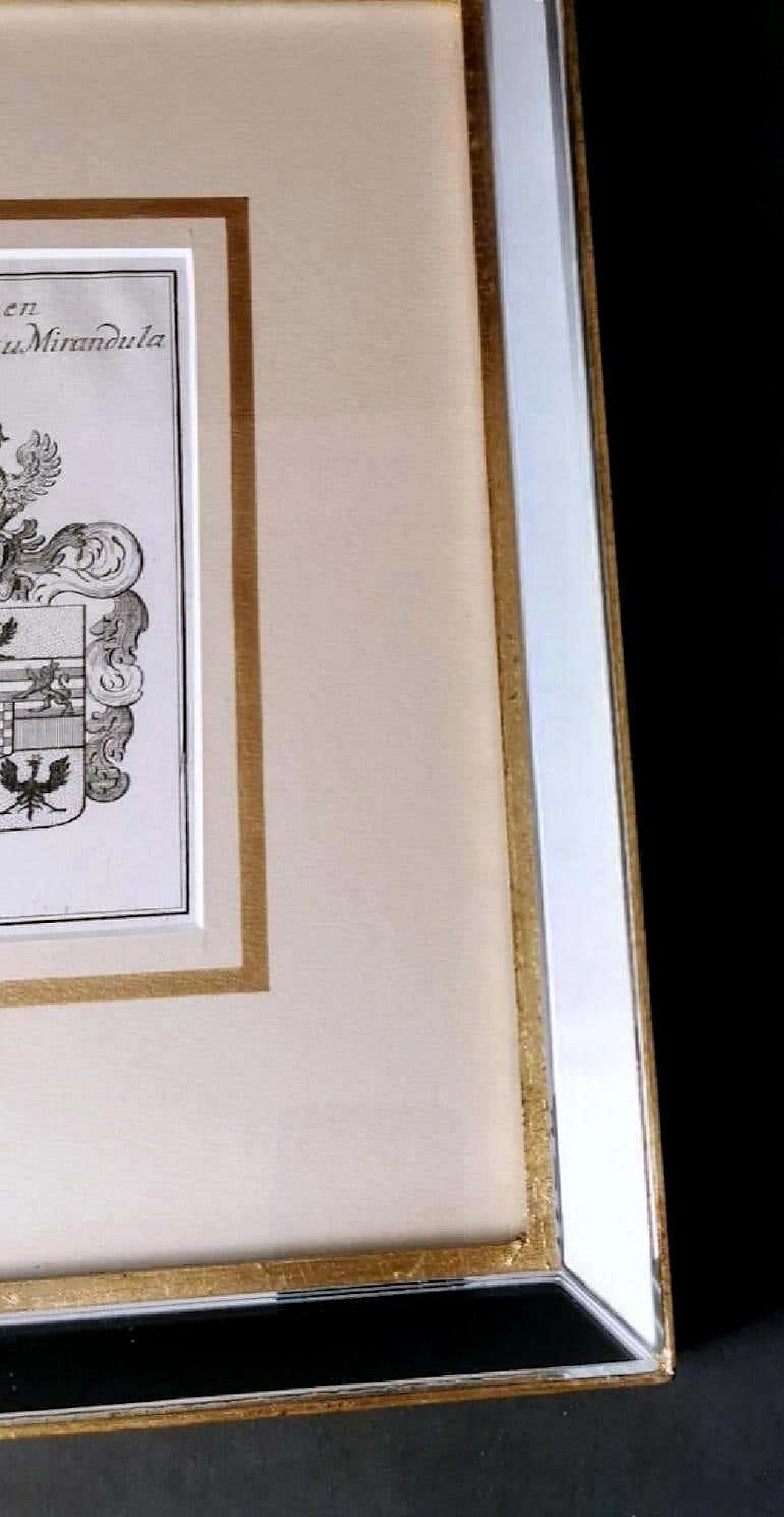 Engraved Dutch print depicting the coat of arms of the Dukes of Mirandola with mirrored frame, 17th century 8