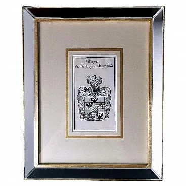 Engraved Dutch print depicting the coat of arms of the Dukes of Mirandola with mirrored frame, 17th century