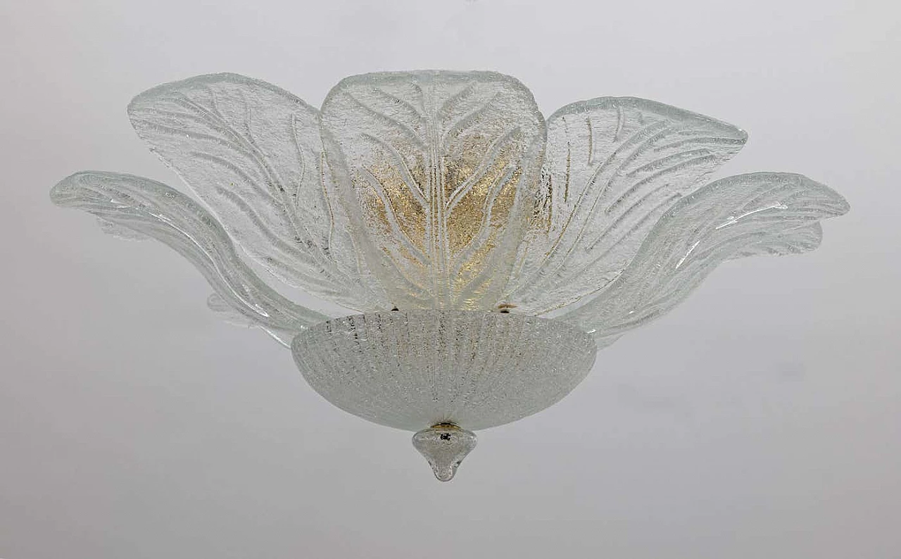 Brass and Murano glass ceiling lamp attributed to Barovier & Toso, 1970s 2