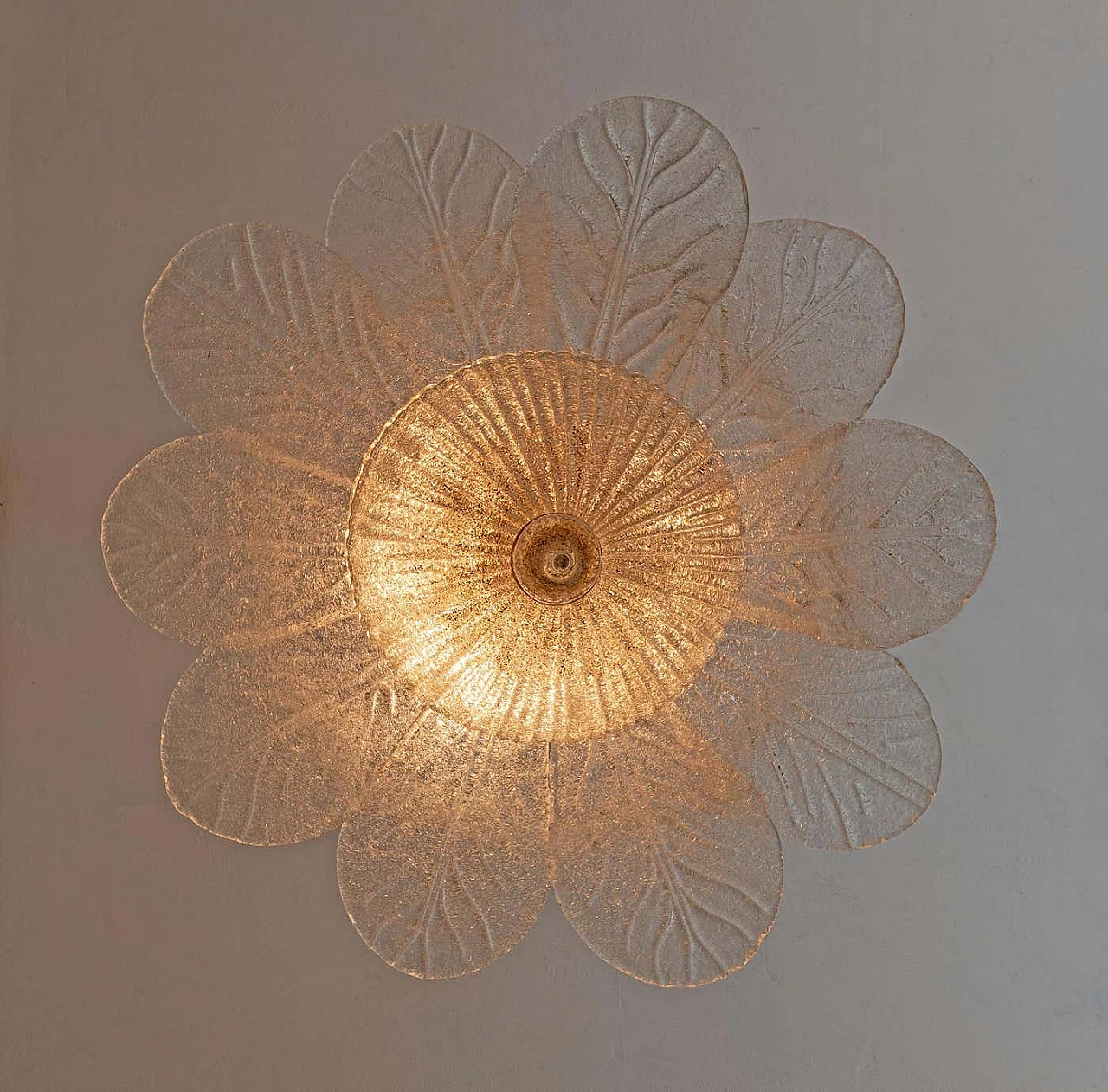 Brass and Murano glass ceiling lamp attributed to Barovier & Toso, 1970s 4