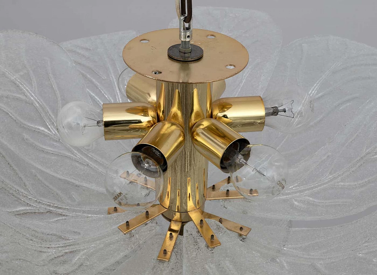Brass and Murano glass ceiling lamp attributed to Barovier & Toso, 1970s 7