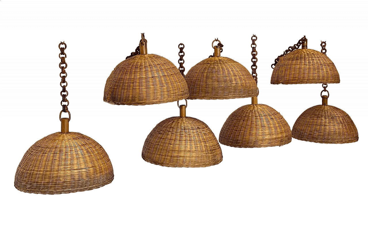 7 Hanging lamps in wicker and bamboo, 1970s 14