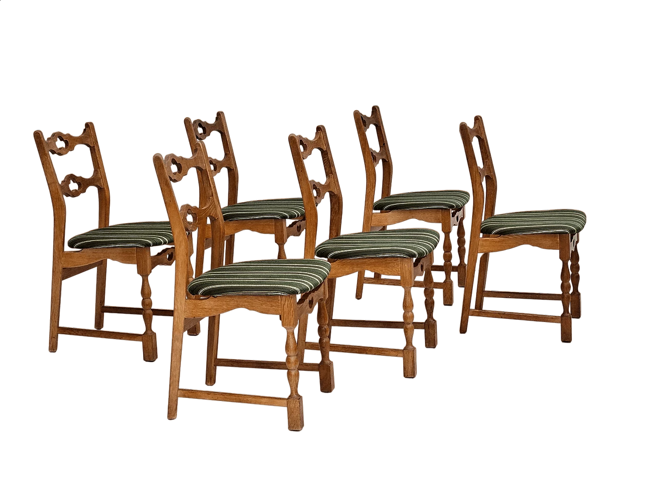 6 Danish chairs in oak and fabric, 1970s 19