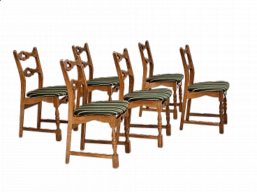 6 Danish chairs in oak and fabric, 1970s