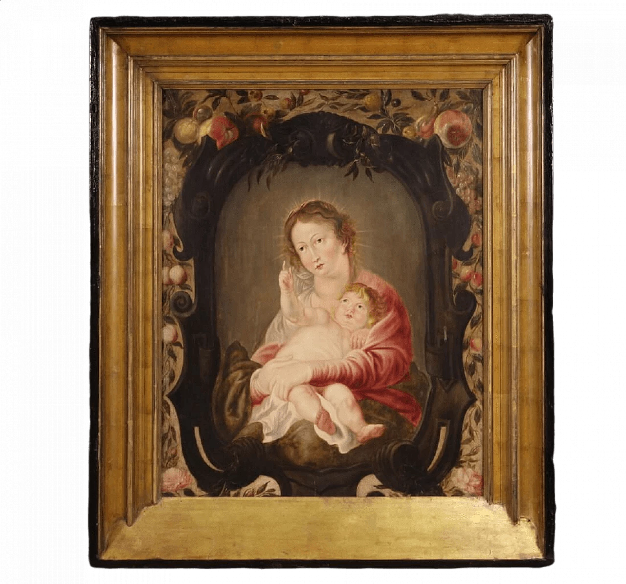 Madonna col bambino, olio su tavola fiamminga, prima metà '600 16