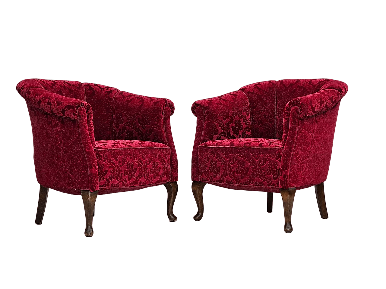 Pair of Danish red fabric and beech armchairs, 1950s 16