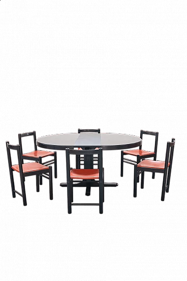 6 Sedie e tavolo in faggio Ibisco, anni '70