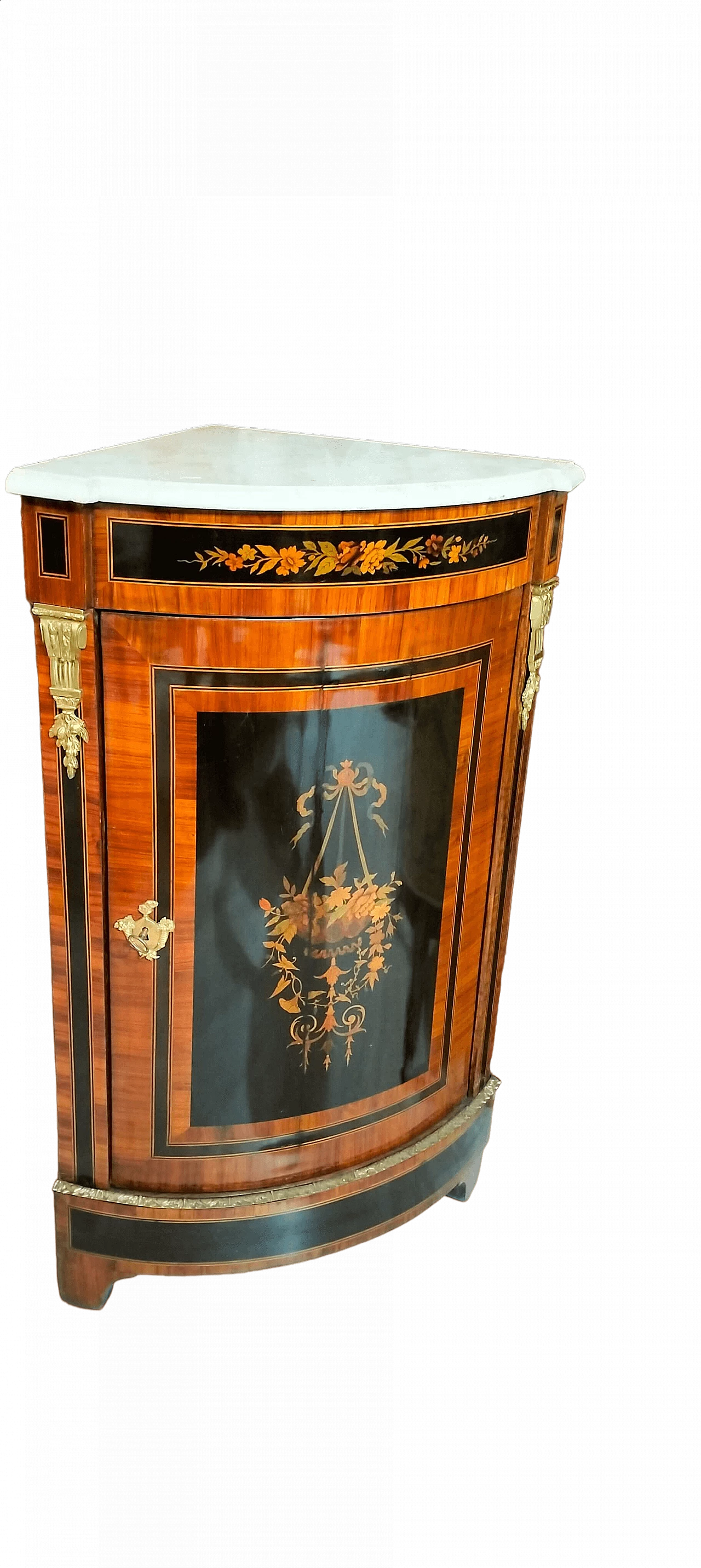 Angoliera Napoleone III in legno di rosa con intarsi in ebano, '800 13