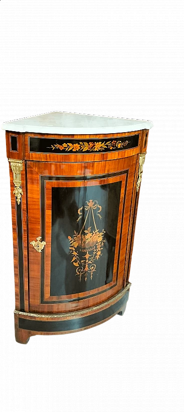 Angoliera Napoleone III in legno di rosa con intarsi in ebano, '800