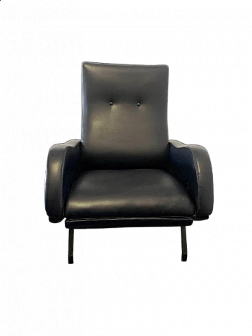 Blue leatherette reclining armchair in the style of Marco Zanuso, 1960s