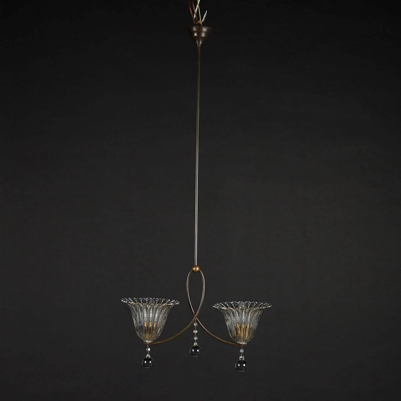 Brass and glass chandelier, 1940s 1