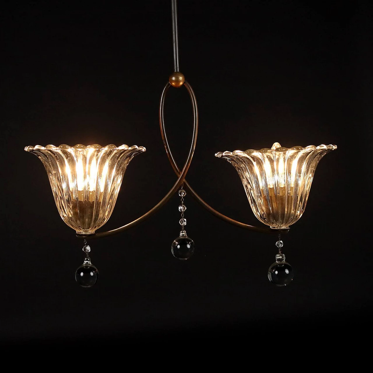 Brass and glass chandelier, 1940s 3