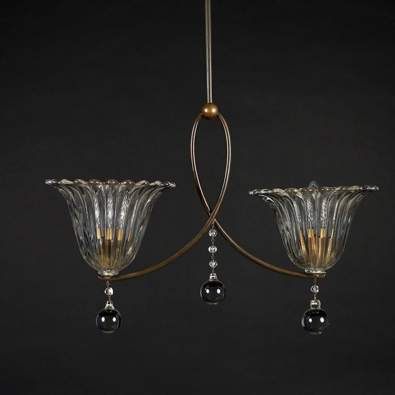 Brass and glass chandelier, 1940s 4