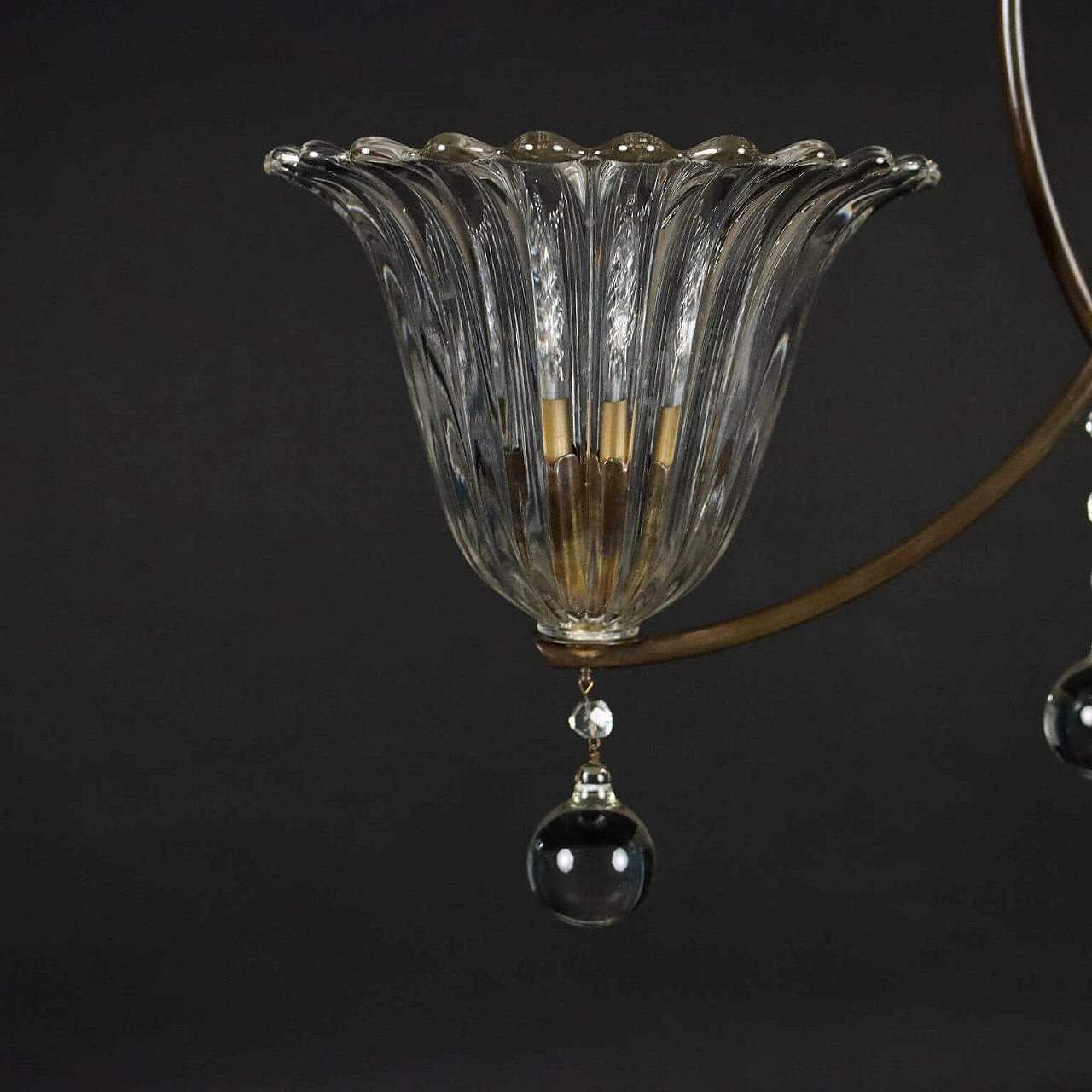 Brass and glass chandelier, 1940s 5
