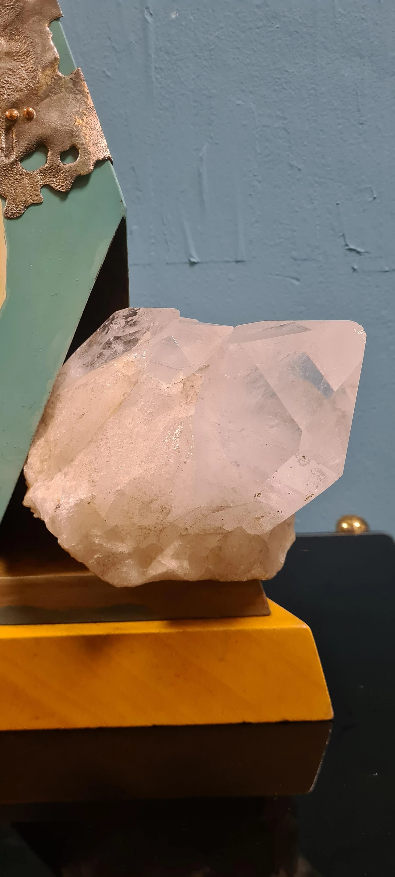 Mario Rosso, composizione metafisica, scultura in legno, metallo e quarzo, anni '80 6