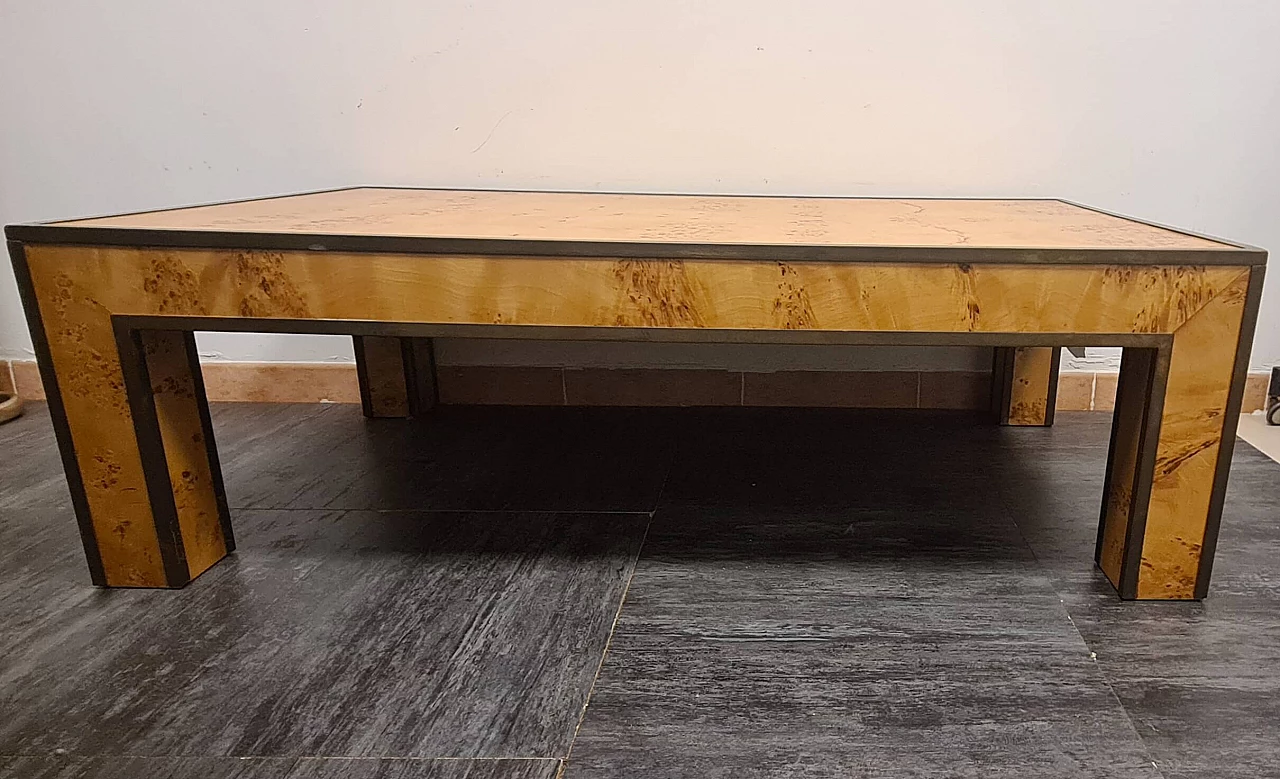 Elm-root and brass coffee table in the style of Willy Rizzo, 1980s 1