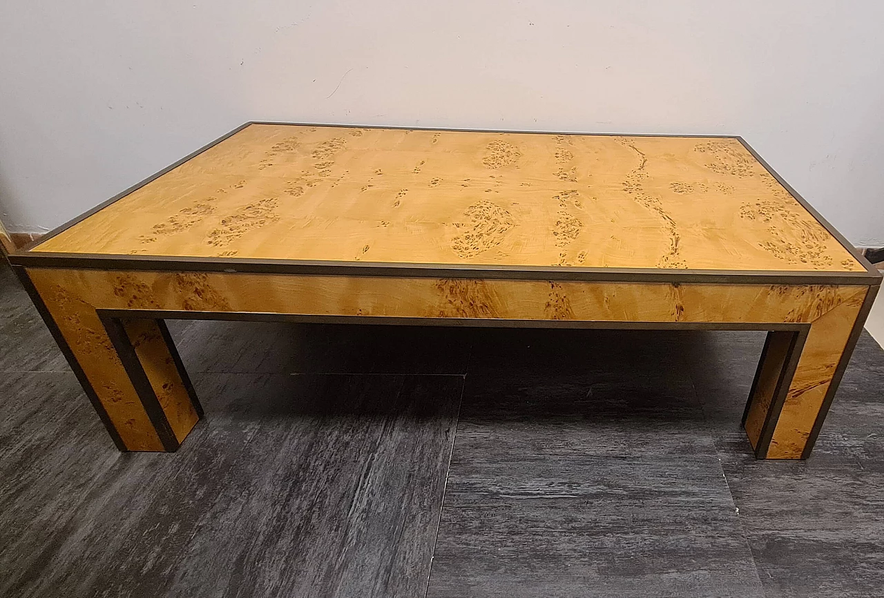 Elm-root and brass coffee table in the style of Willy Rizzo, 1980s 2
