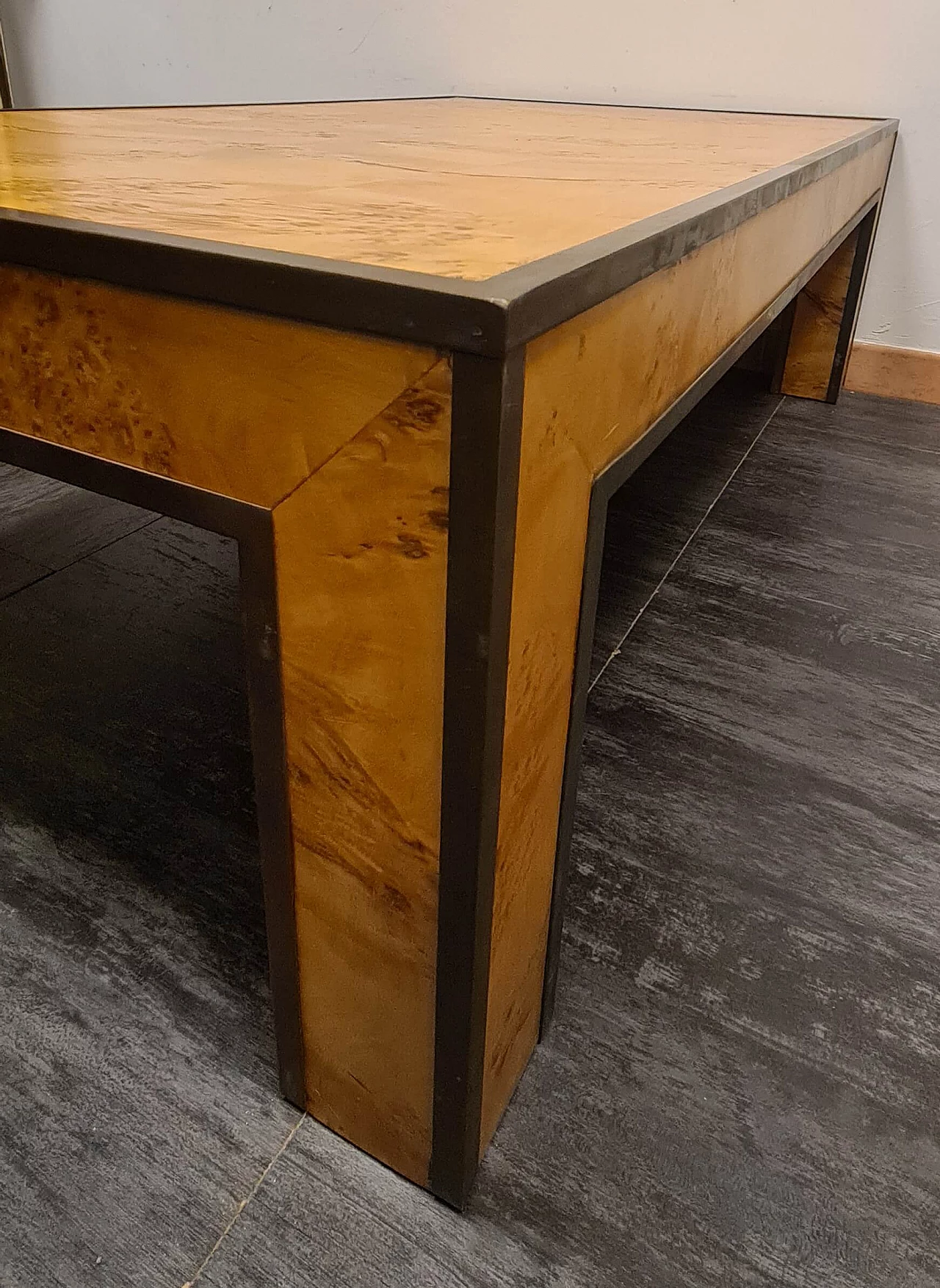 Elm-root and brass coffee table in the style of Willy Rizzo, 1980s 7
