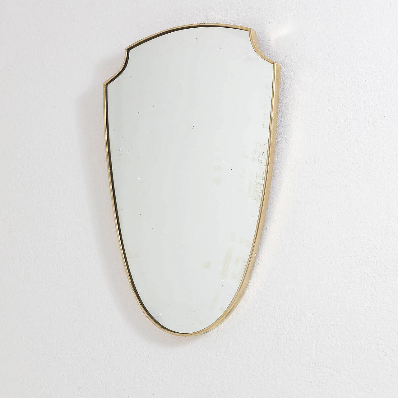 Shield wall mirror with brass frame, 1950s 2
