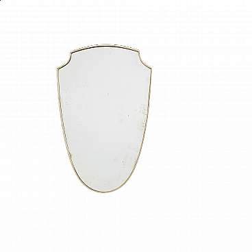 Shield wall mirror with brass frame, 1950s