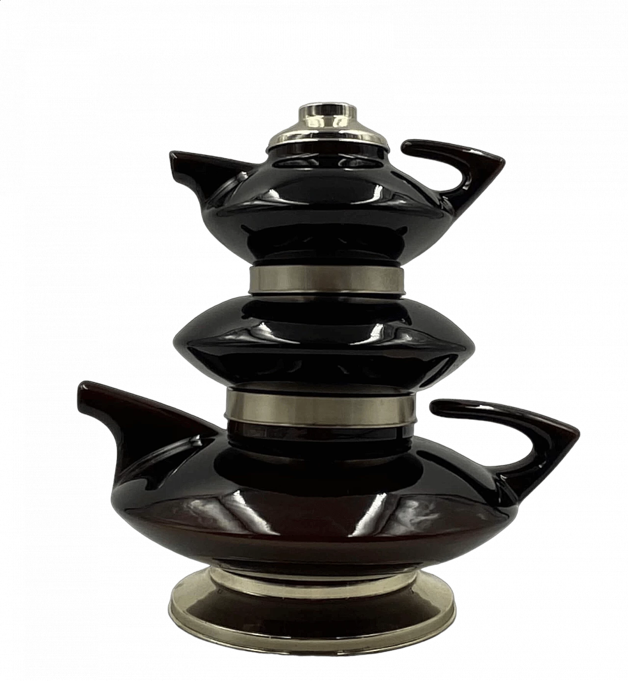 Servizio da tè impilabile in porcellana e metallo di SC3, anni '70 17