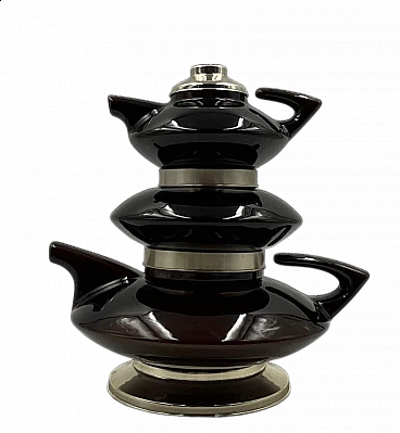 Stackable porcelain and metal tea service by SC3, 1970s