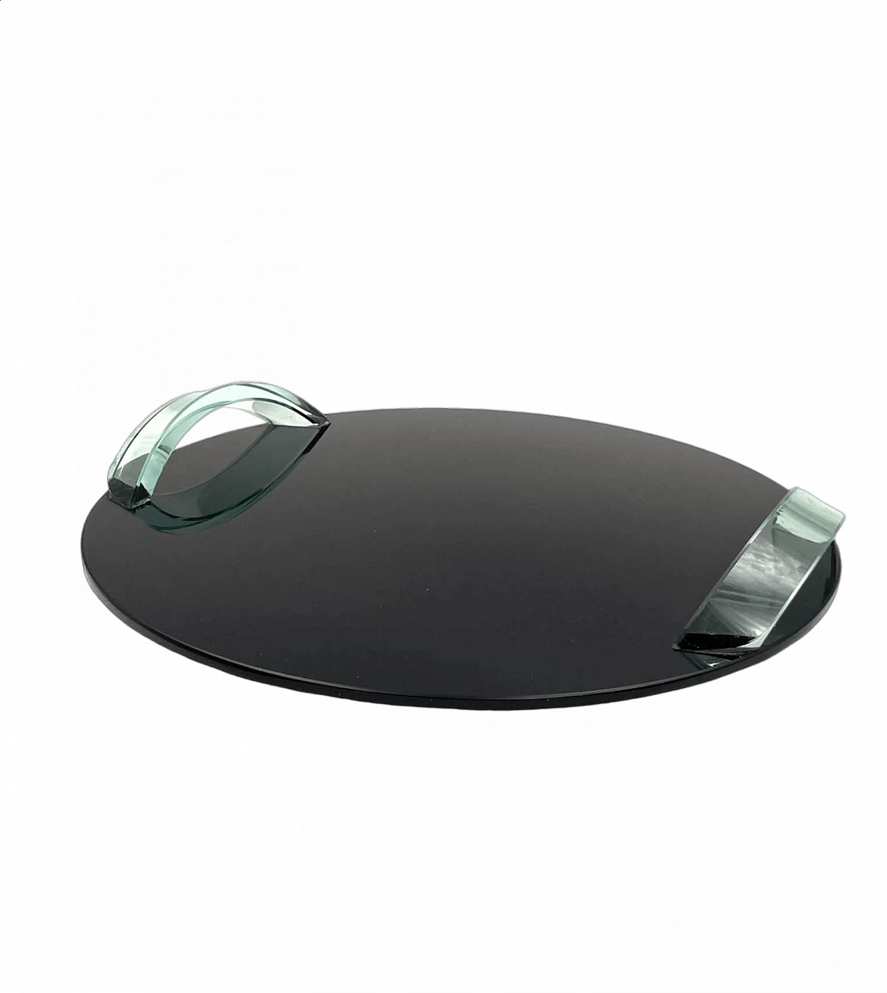 Vassoio in vetro nero con manici trasparenti, anni '70 21