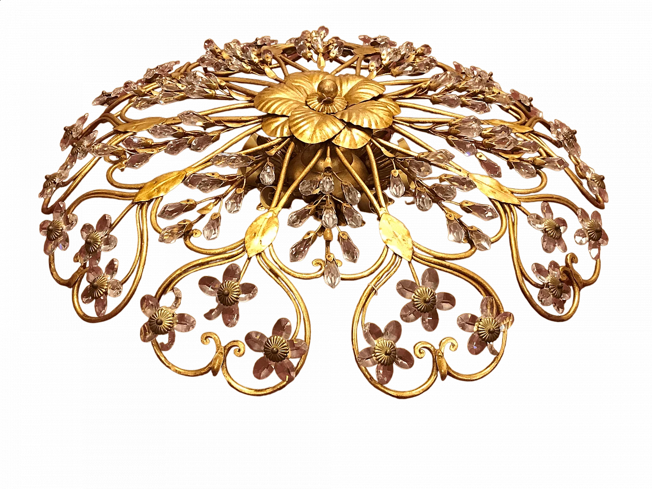 Lampada da soffitto in ottone dorato e cristalli Swarovski, anni '90 6