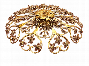 Lampada da soffitto in ottone dorato e cristalli Swarovski, anni '90