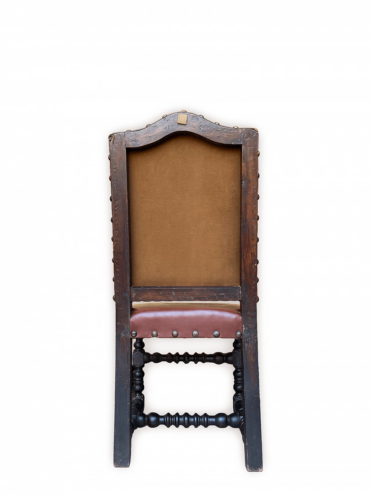 3 Chairs in oak and burgundy hide with studs, 19th century 5