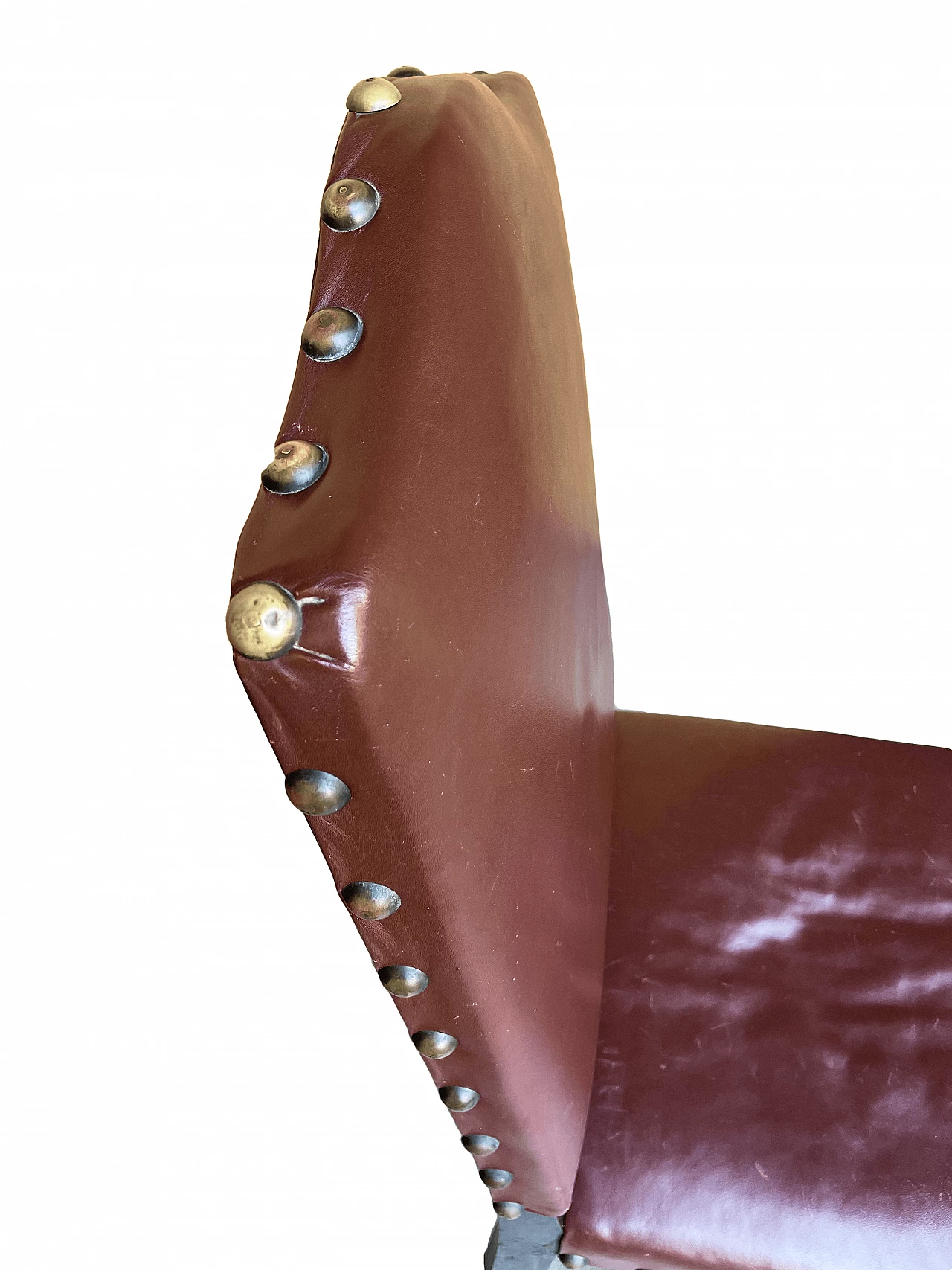 3 Chairs in oak and burgundy hide with studs, 19th century 8