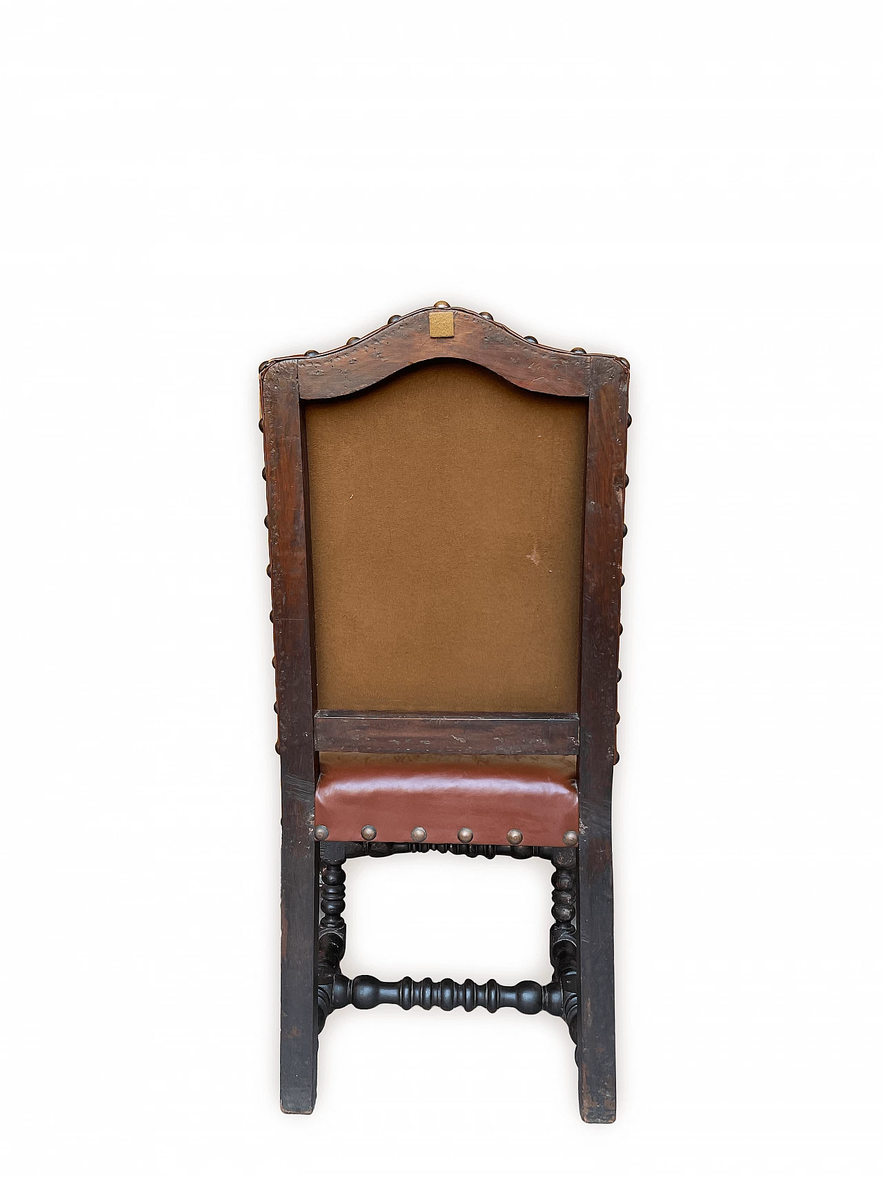 3 Chairs in oak and burgundy hide with studs, 19th century 12