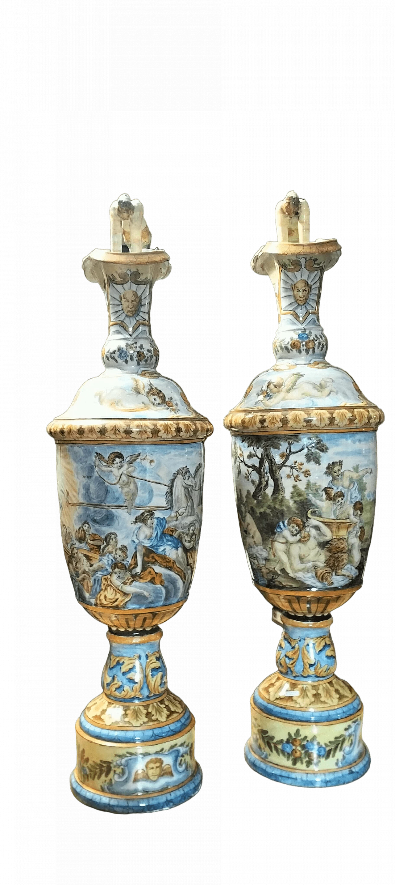 Coppia di vasi Napoleone III in ceramica dipinta a mano, '800 17