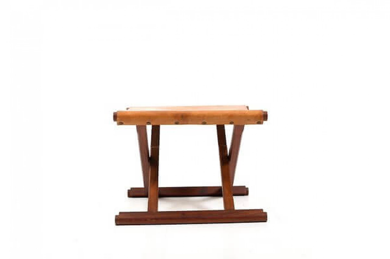 Pair of Danish teak and leather folding stools, 1960s 3