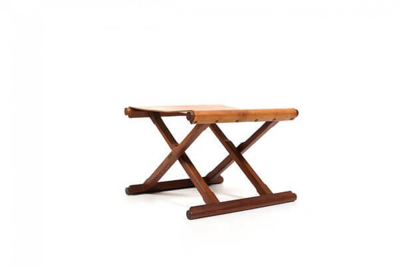 Pair of Danish teak and leather folding stools, 1960s 4