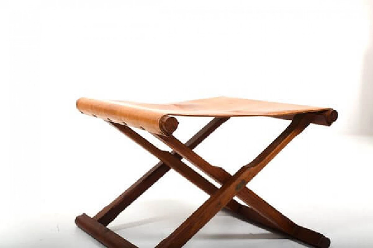 Pair of Danish teak and leather folding stools, 1960s 5