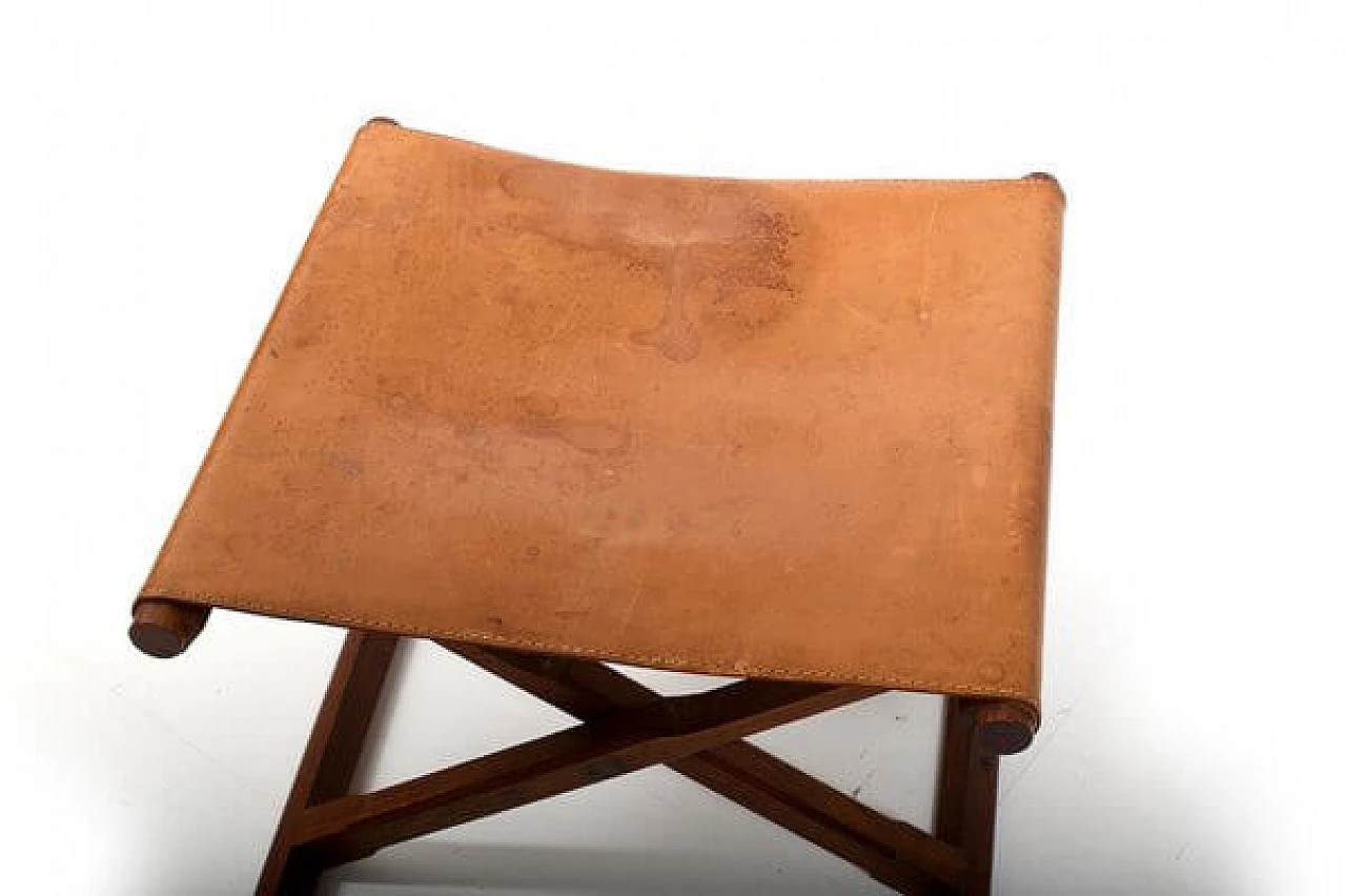 Pair of Danish teak and leather folding stools, 1960s 6